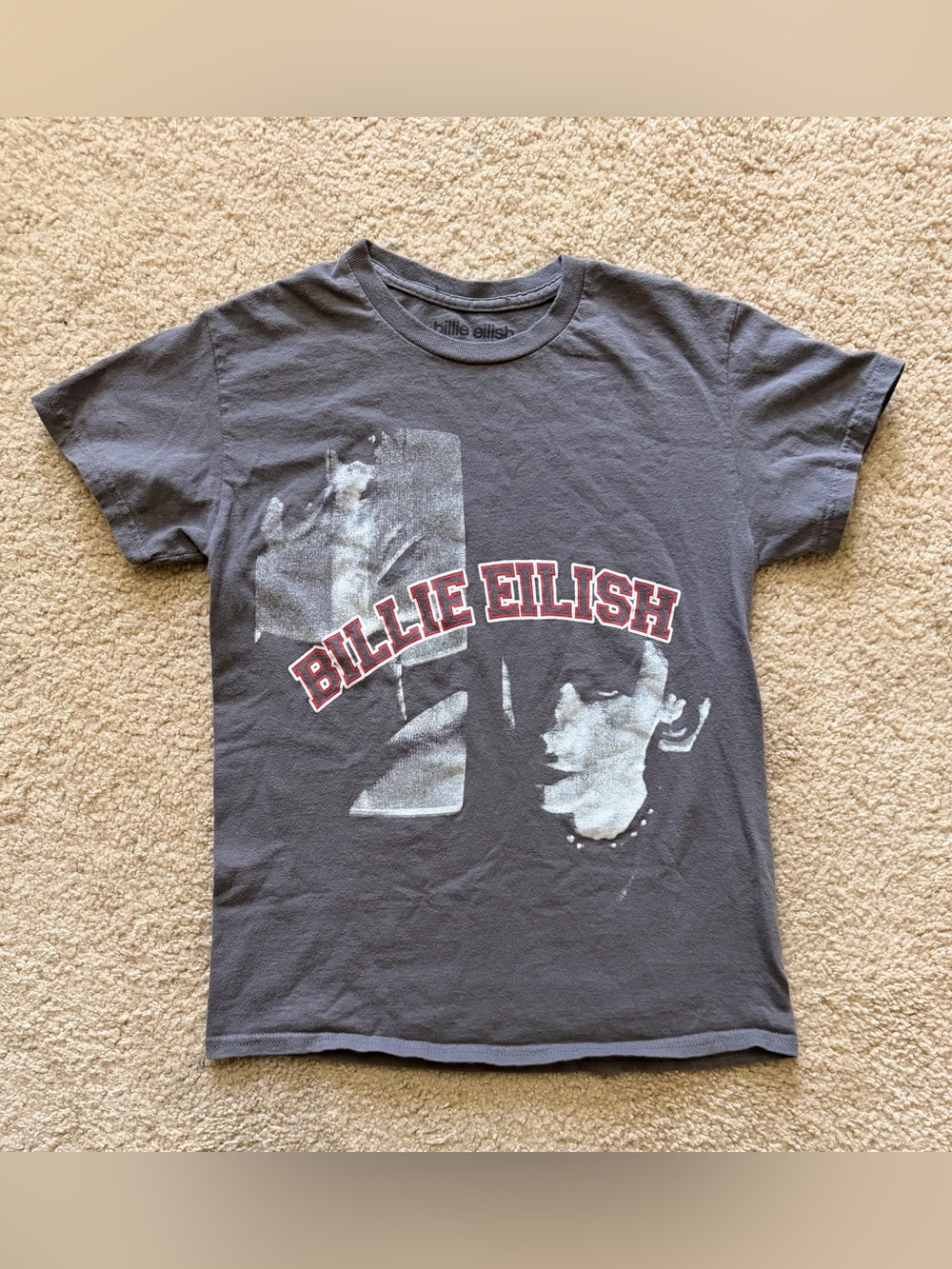 🔥 Official Billie Eilish Varsity Graphic Tee Charcoal Grey / Size M